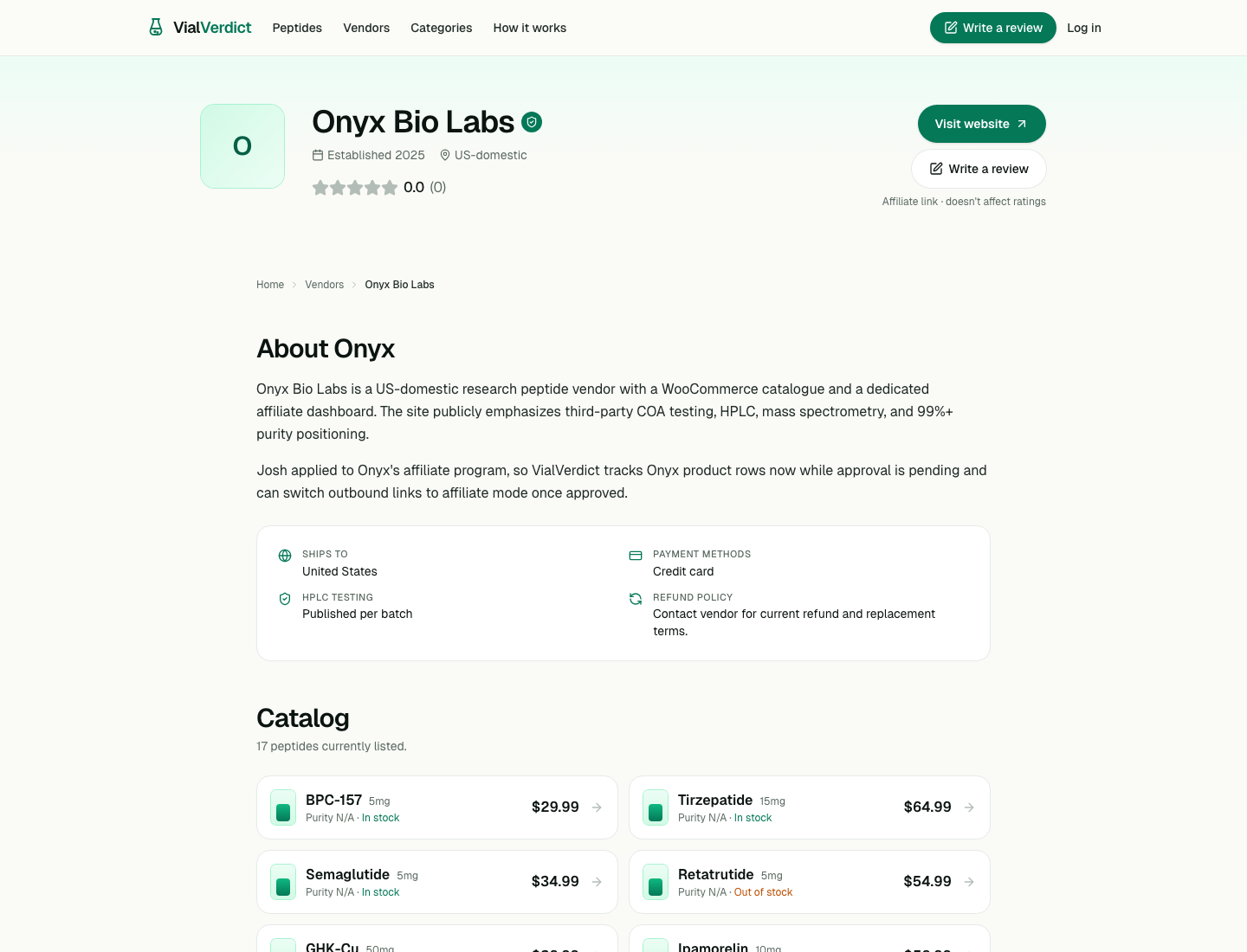 Onyx Bio Labs vendor page